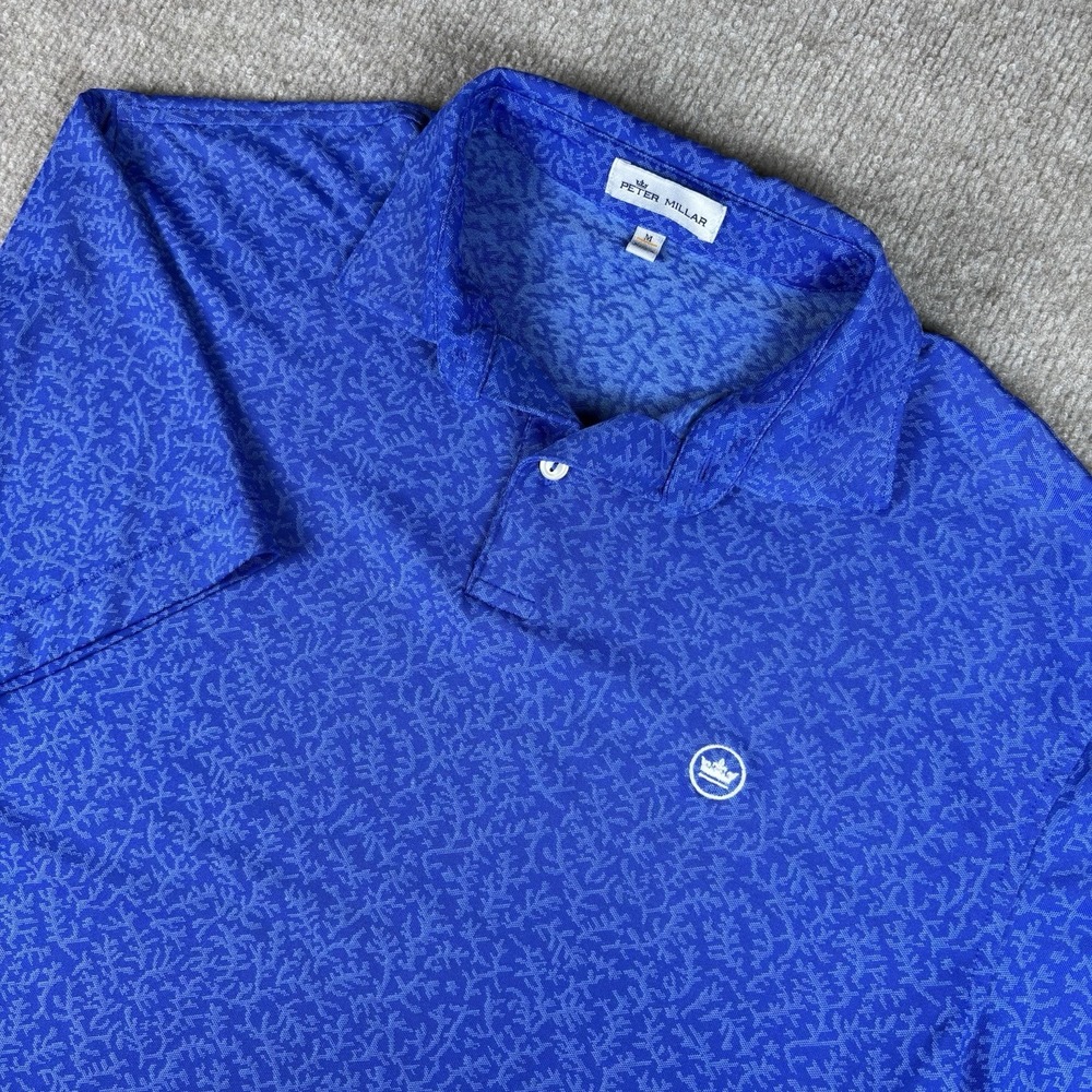 Peter Millar Crown Sport Polo Shirt Men's M Blue Performance Golf Stretch Logo